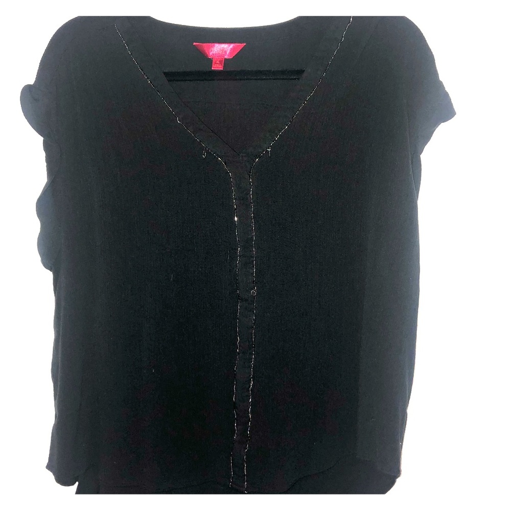 Black gauzy top with beading